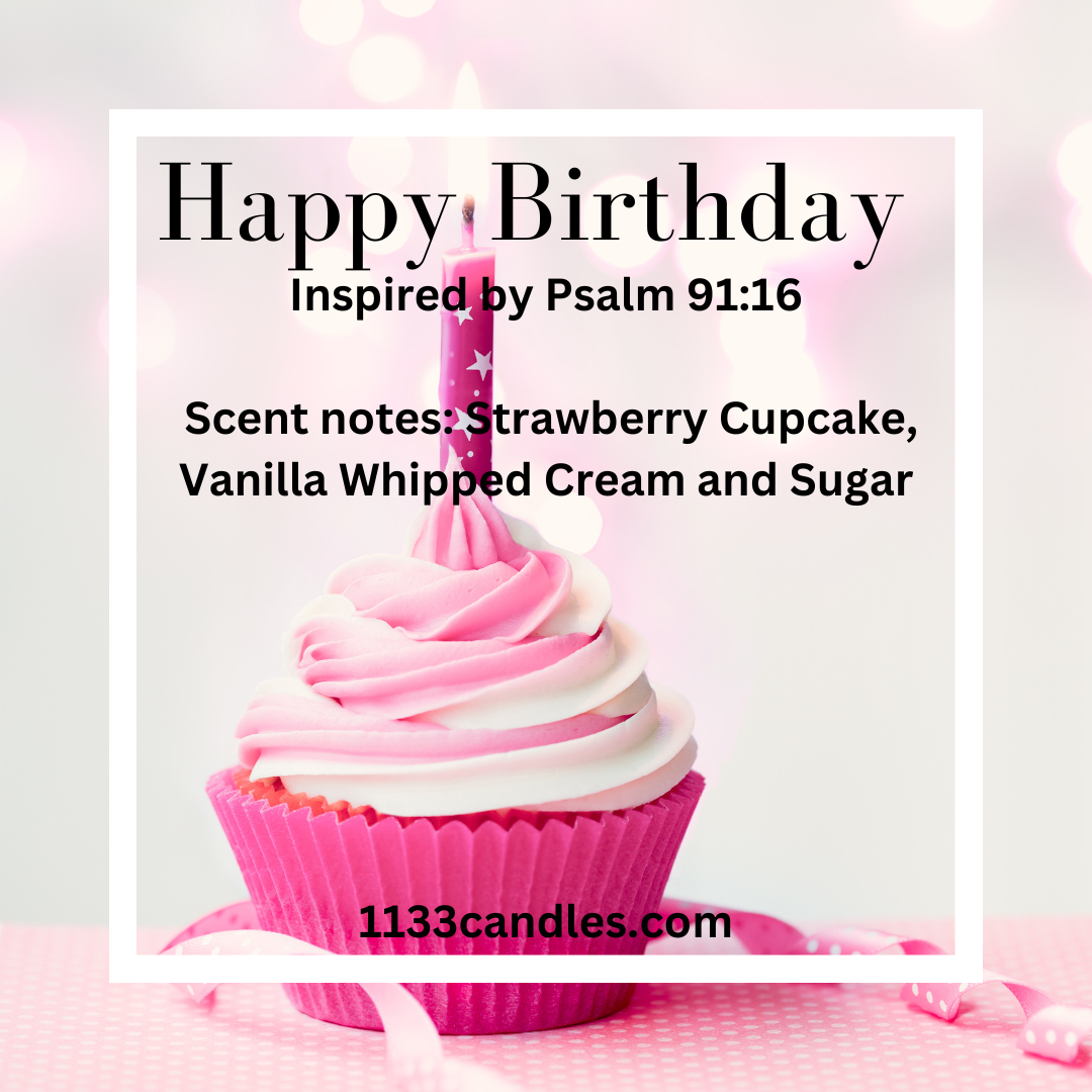 4oz Happy Birthday Candle | Vanilla Strawberry Cupcake