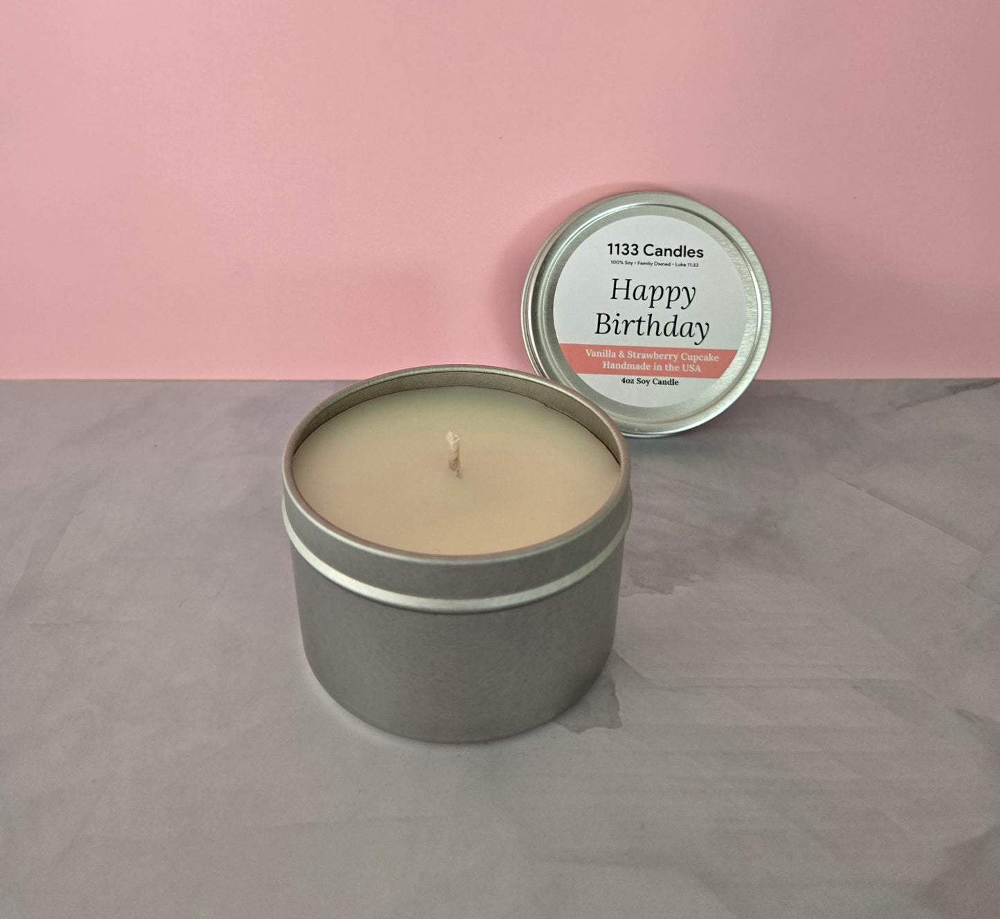 4oz Happy Birthday Candle | Vanilla Strawberry Cupcake