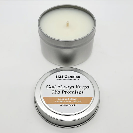 4oz Milk and Honey Soy Candle | God Always Keeps His Promises