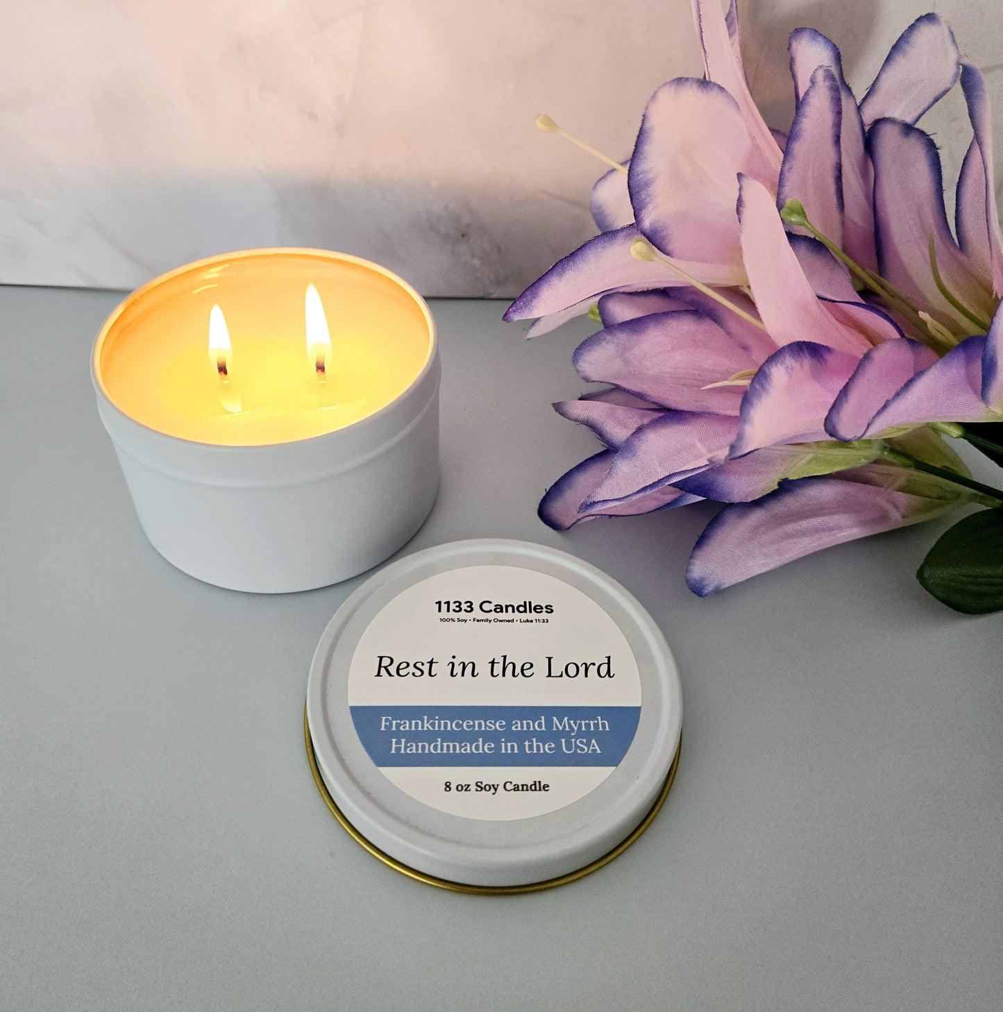 8oz Frankincense and Myrrh Candle | Rest in the Lord | Christmas Scent