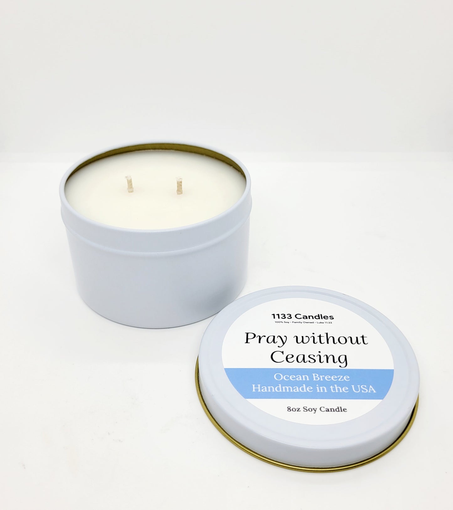 8oz Ocean Breeze Soy Candle - Pray Without Ceasing Christian Candle - Christian Gift