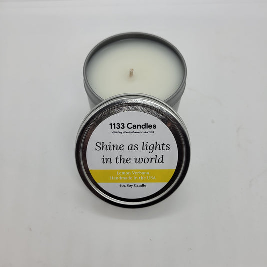 4oz Lemon Verbana Soy Candle - Shine As Lights - Christian Candle