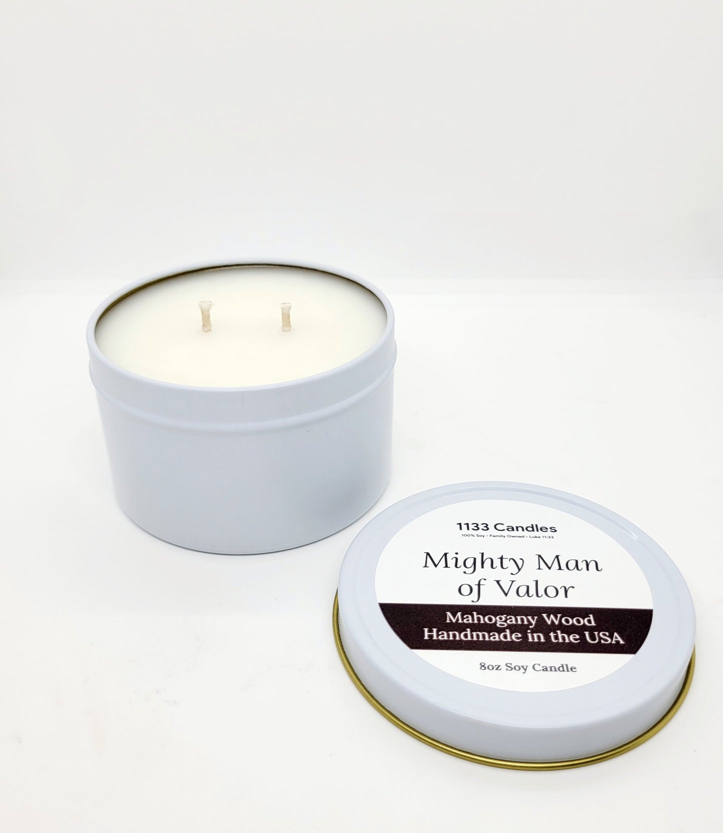 8oz Mahogany Wood Candle | Mighty Man of Valor Candle for Men