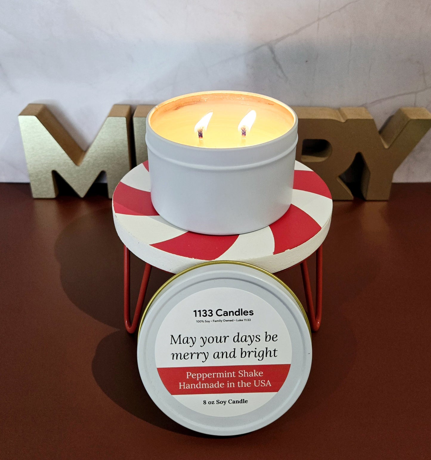 8oz Peppermint Shake Soy Candle | Merry and Bright | Christmas Candle