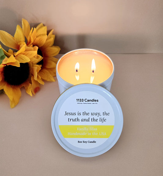 8oz Vanilla Soy Candle - Jesus Is The Way - Candle With Bible Verse