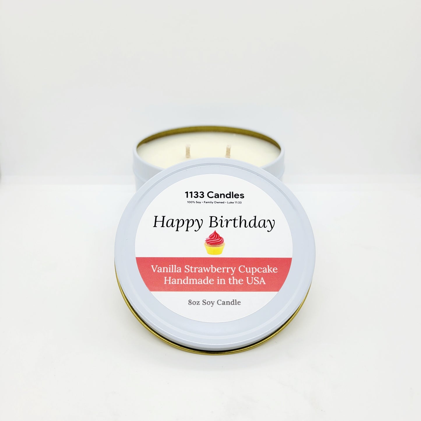 8oz Happy Birthday Candle - Vanilla Strawberry Cupcake - Birthday Gift For Her