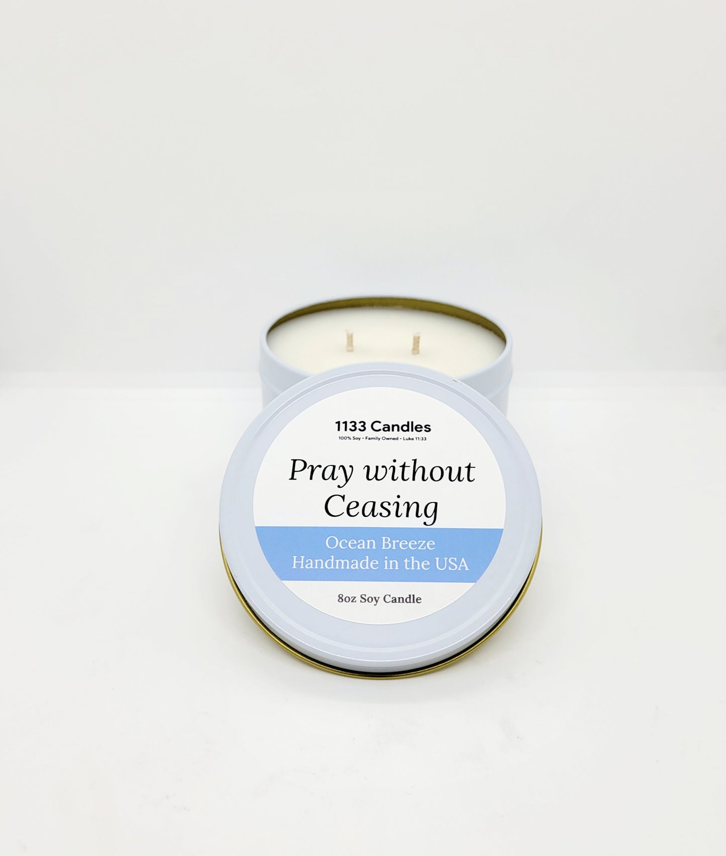 8oz Ocean Breeze Soy Candle - Pray Without Ceasing Christian Candle - Christian Gift