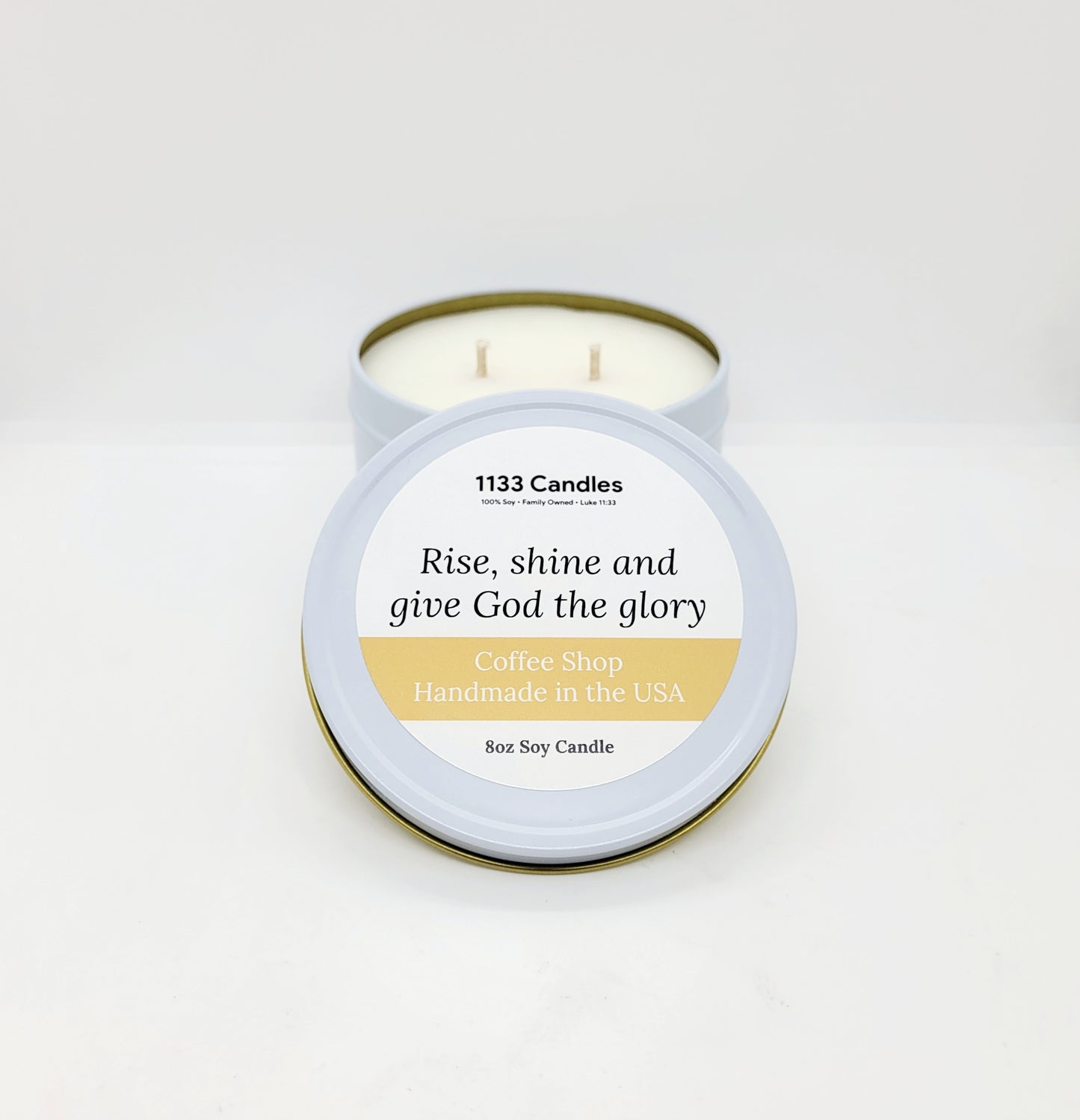 8oz Coffee Shop Soy Candle - Rise And Shine Christian Candle