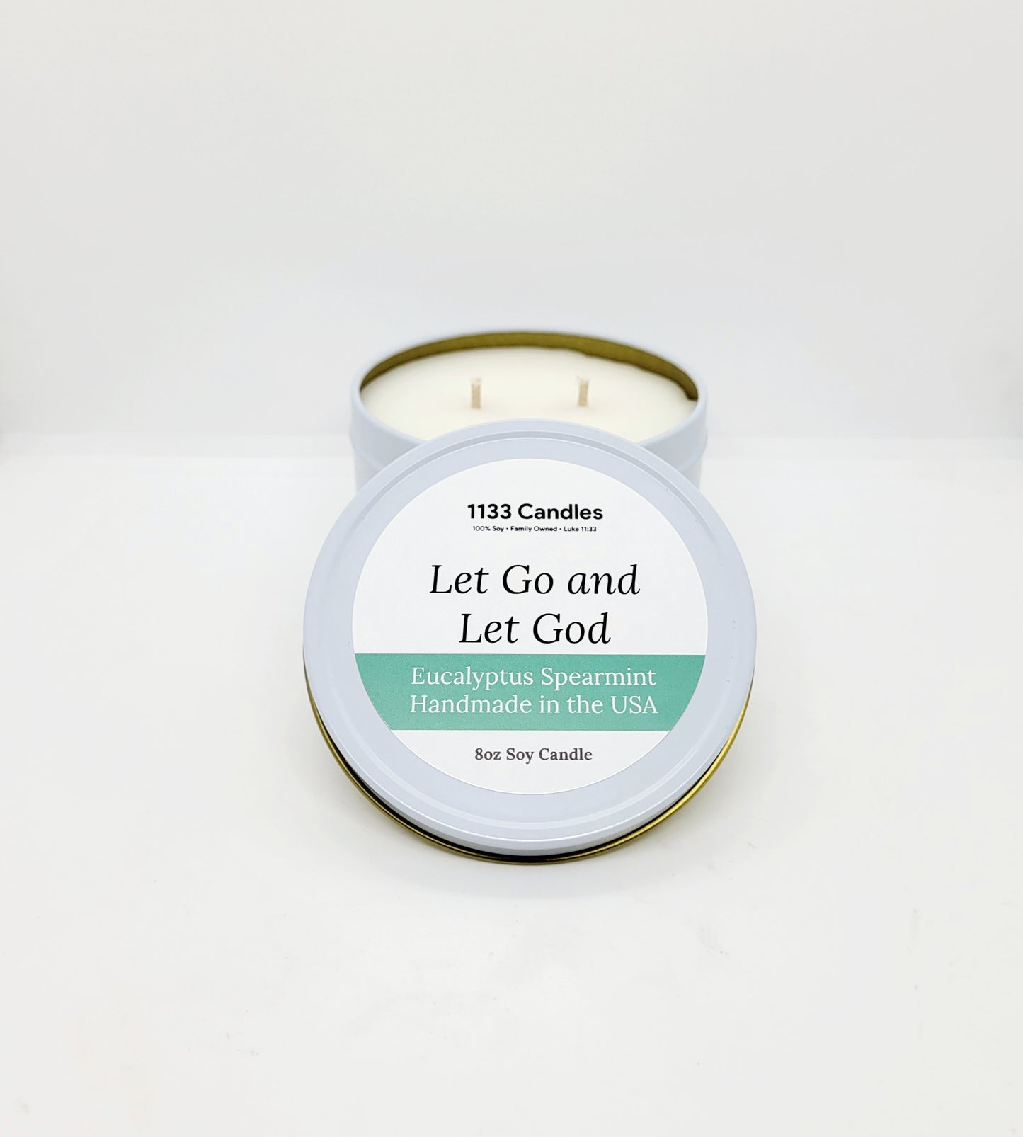 8oz Eucalyptus Spearmint Candle | Let Go and Let God Faith Based Candle