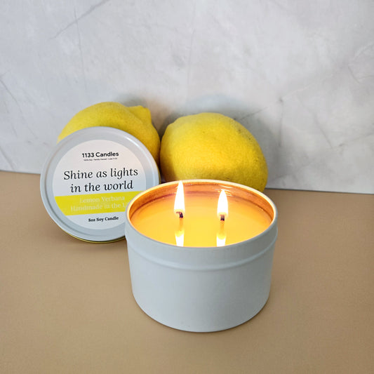 8oz Lemon Verbena Candle | Shine as Lights Scripture Candle