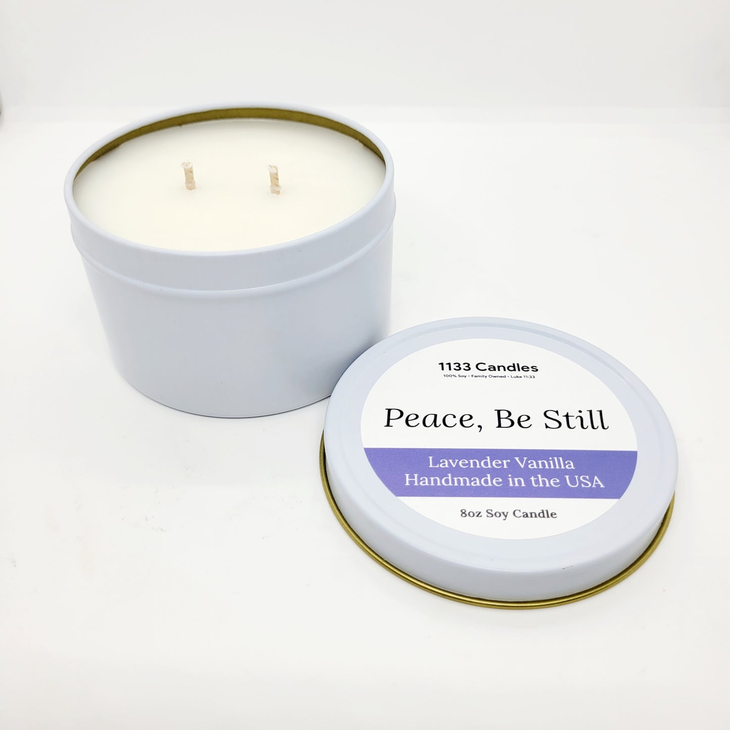 8oz Lavender Vanilla Soy Candle | Peace Be Still Scripture Candle