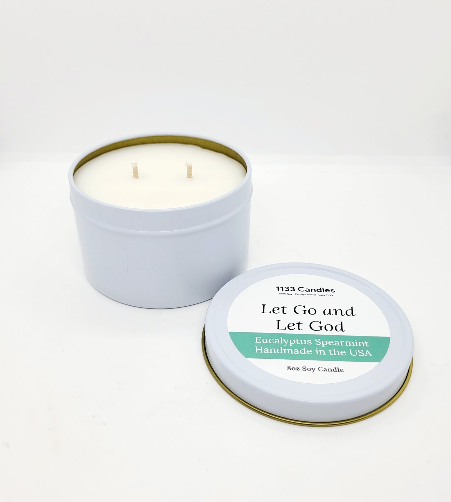 8oz Eucalyptus Spearmint Candle | Let Go and Let God Faith Based Candle