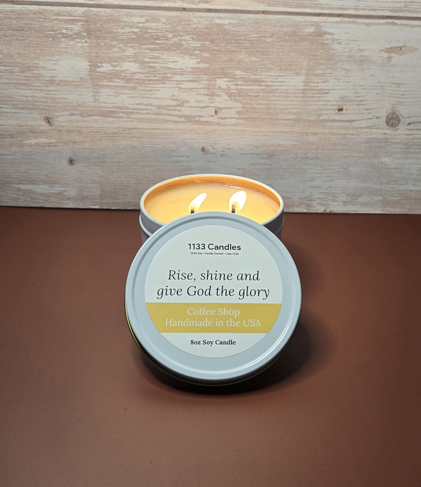 8oz Coffee Shop Soy Candle - Rise And Shine Christian Candle