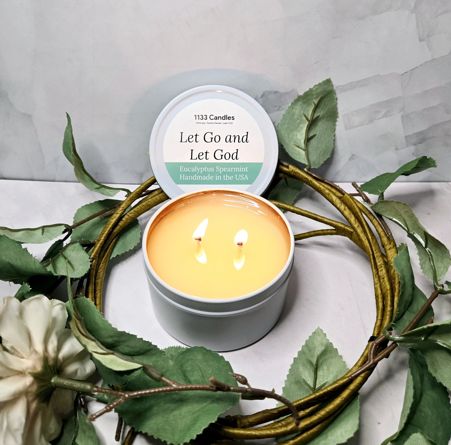 8oz Eucalyptus Spearmint Candle | Let Go and Let God Faith Based Candle