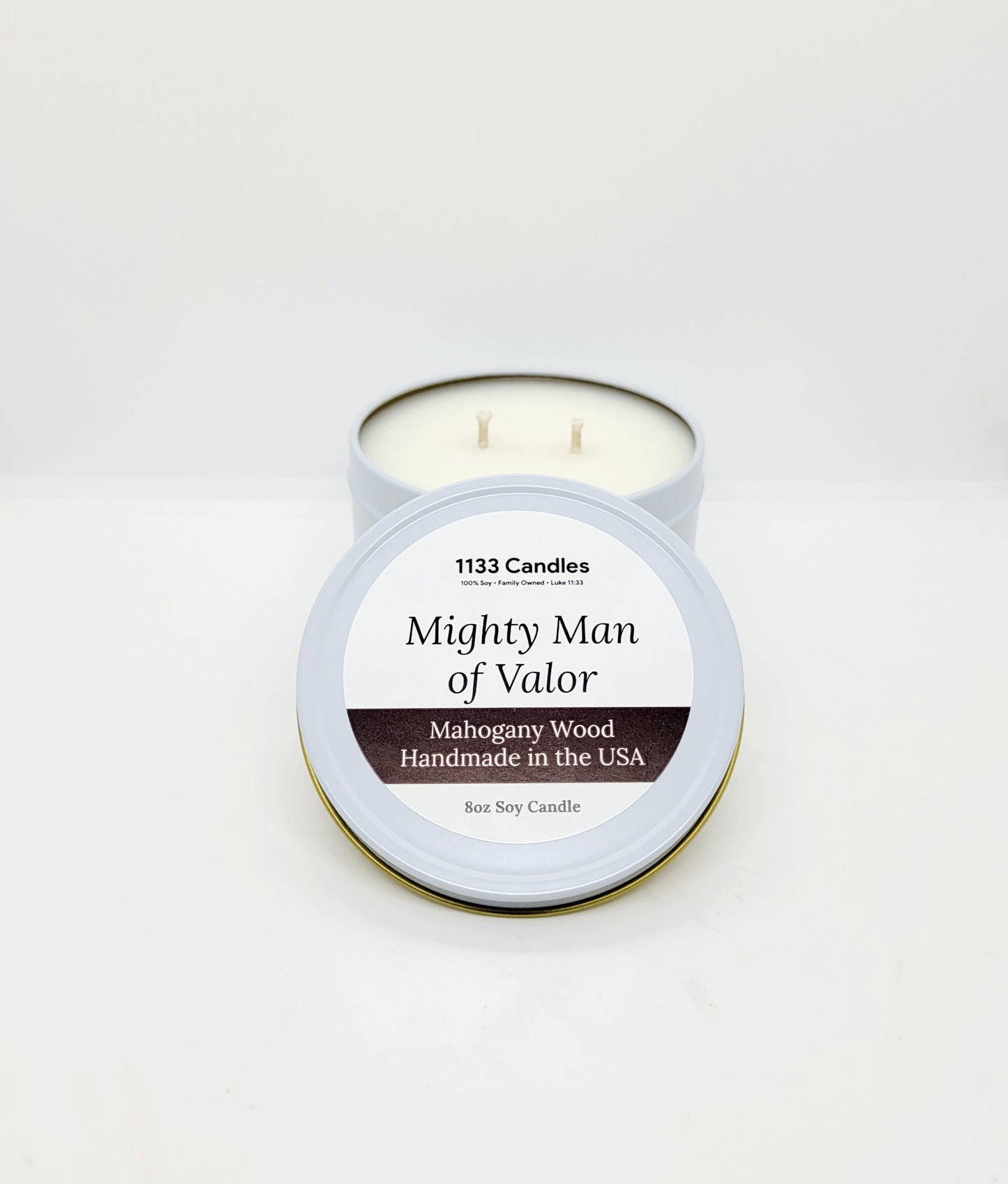 8oz Mahogany Wood Candle | Mighty Man of Valor Candle for Men